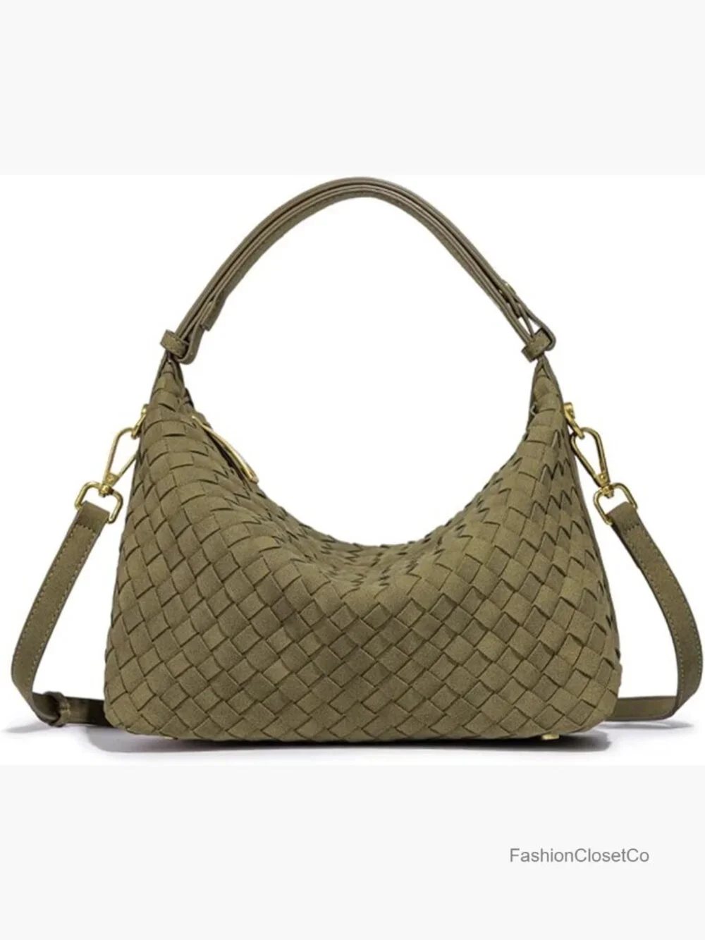Woven Suede Shoulder Bag - Slouchy Hobo Satchel Crossbody Purse Tote